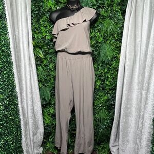 Caren Sport 3X One Shoulder Ruffle Jumpsuit Elastic Waist Wide Leg Casual‎ 2951